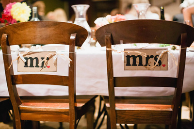 wedding banquet chairs with mr. and mrs. on the back